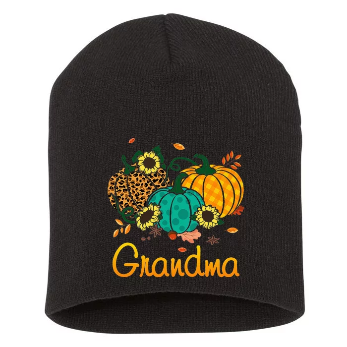 Grandma Leopard Pumpkin Family Matching Thanksgiving Day Short Acrylic Beanie