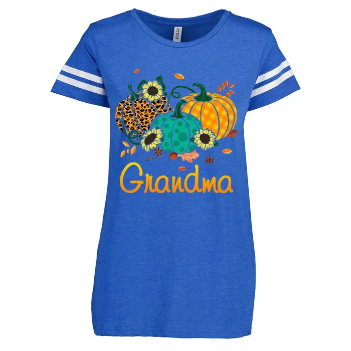 Grandma Leopard Pumpkin Family Matching Thanksgiving Day Enza Ladies Jersey Football T-Shirt