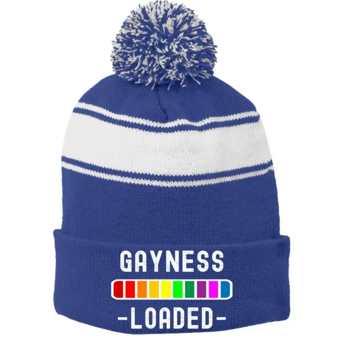 Gayness Loaded Pro Lgtbq Progress Bar Funny Uplifting Pride Gift Stripe Pom Pom Beanie