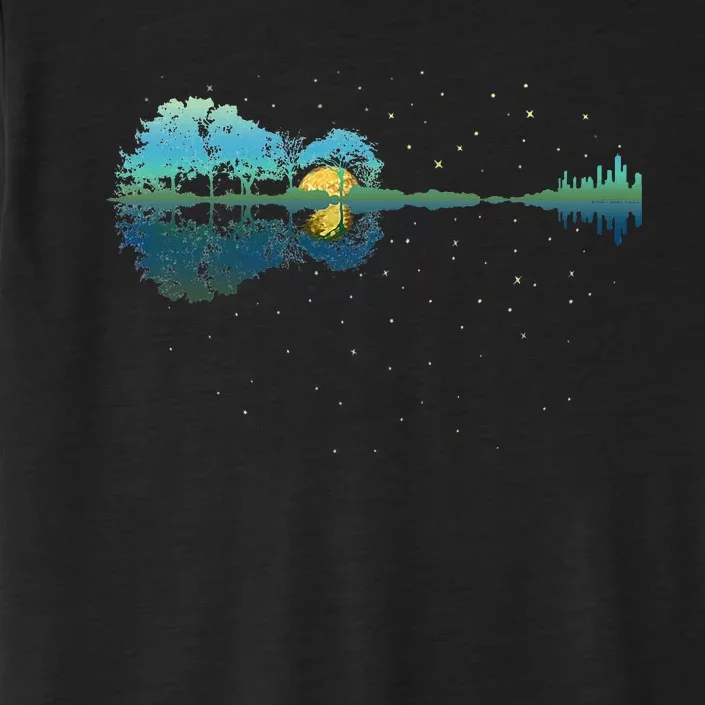 Guitar Lake Reflections Night Sky And Moon Guitar ChromaSoft Performance T-Shirt