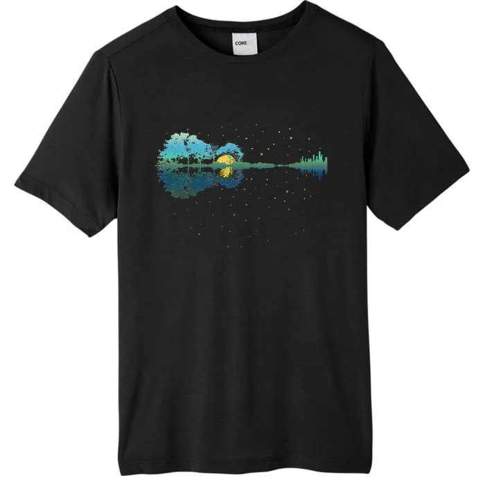 Guitar Lake Reflections Night Sky And Moon Guitar ChromaSoft Performance T-Shirt