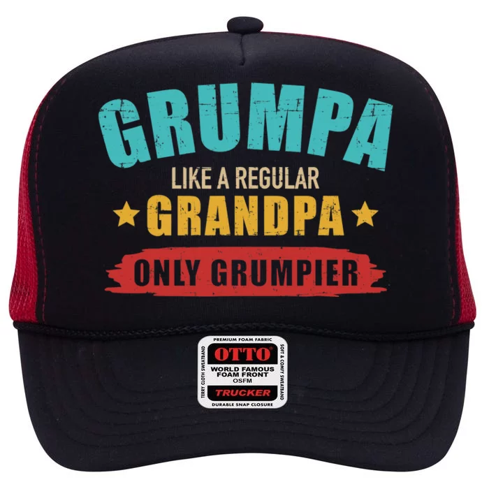 Grumpa Like Regular Grandpa Only Grumpier Vintage Retro High Crown Mesh Trucker Hat