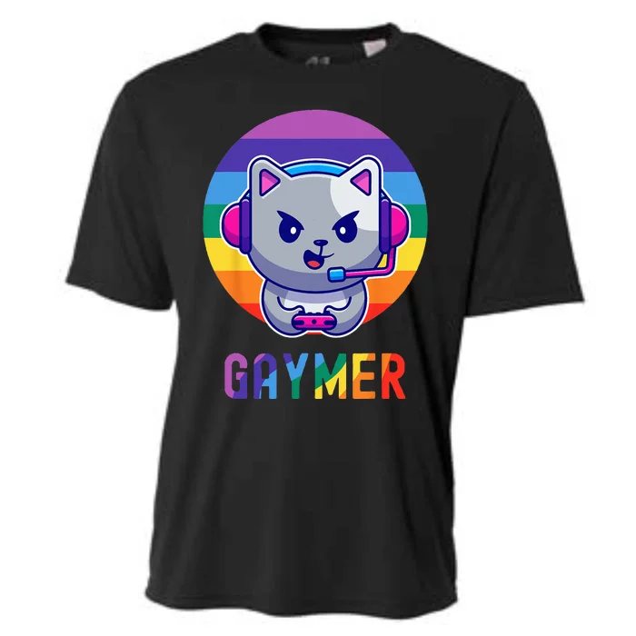 Gaymer LGBT Rainbow Gay Video Game Lovers Gift Cat Pride Cooling Performance Crew T-Shirt