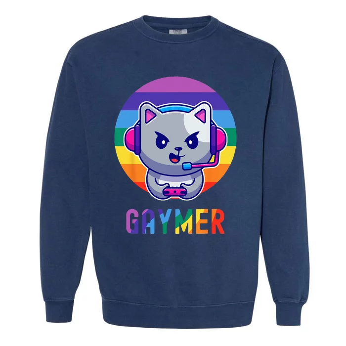 Gaymer LGBT Rainbow Gay Video Game Lovers Gift Cat Pride Garment-Dyed Sweatshirt