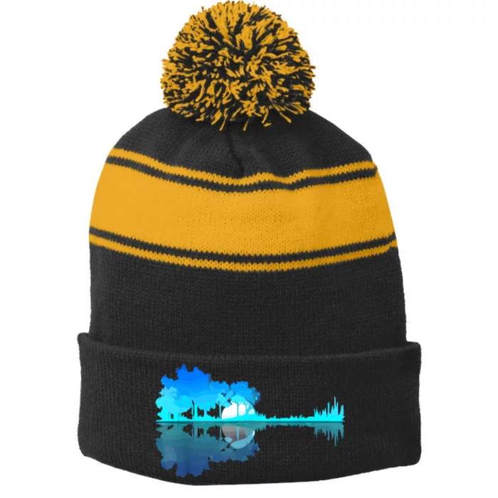 Guitar Lake Reflection Guitarist Music Love Guitar Musician Stripe Pom Pom Beanie