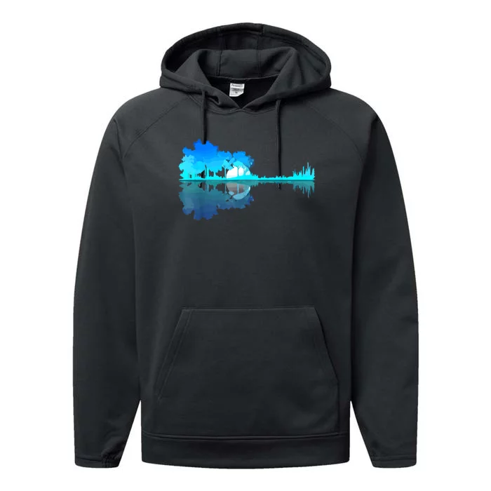 Guitar Lake Reflection Guitarist Music Love Guitar Musician Performance Fleece Hoodie