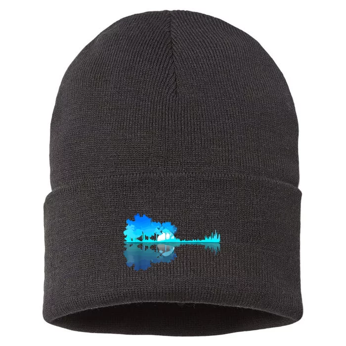 Guitar Lake Reflection Guitarist Music Love Guitar Musician Sustainable Knit Beanie