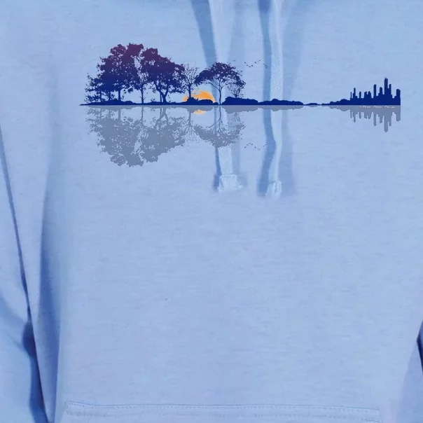 Guitar Lake Reflections In Blue Music Lovers Guitar Unisex Surf Hoodie