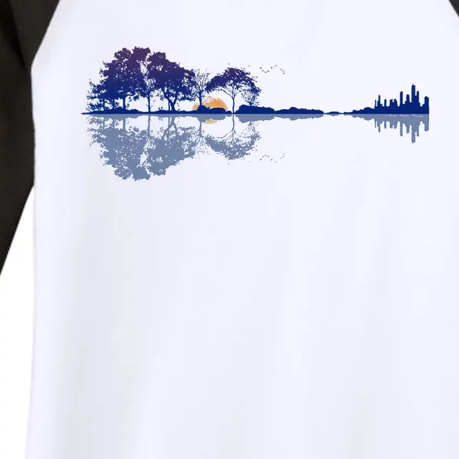 Guitar Lake Reflections In Blue Music Lovers Guitar Women's Tri-Blend 3/4-Sleeve Raglan Shirt