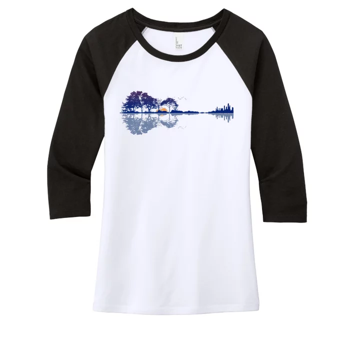 Guitar Lake Reflections In Blue Music Lovers Guitar Women's Tri-Blend 3/4-Sleeve Raglan Shirt