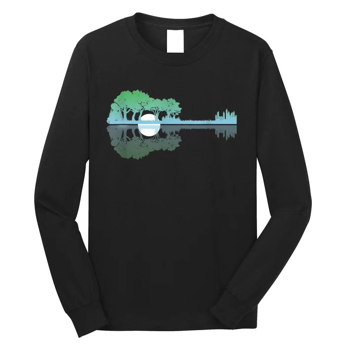 Guitar Lake Reflections Music And Guitar Lover Guitar Long Sleeve Shirt