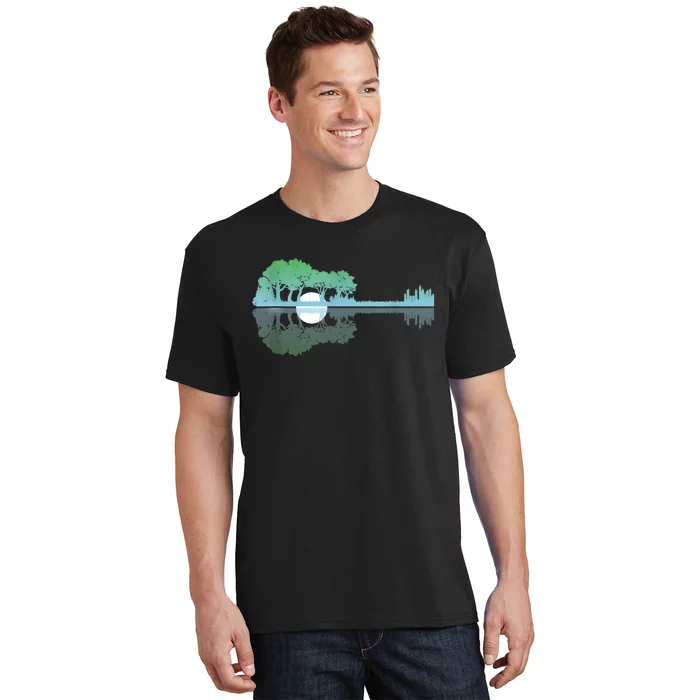 Guitar Lake Reflections Music And Guitar Lover Guitar T-Shirt