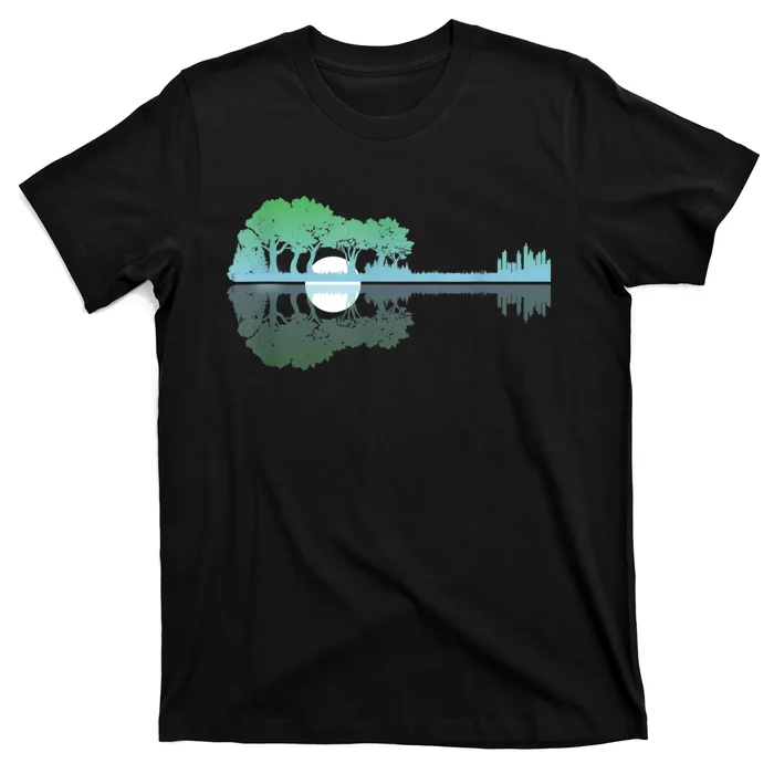 Guitar Lake Reflections Music And Guitar Lover Guitar T-Shirt