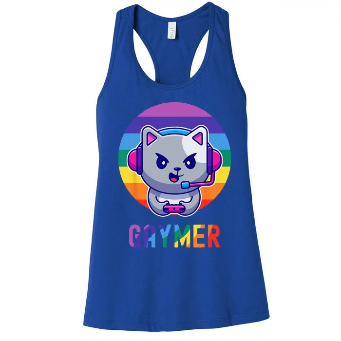 Gaymer LGBT Rainbow Gay Video Game Lovers Gift Cat Pride Women's Racerback Tank