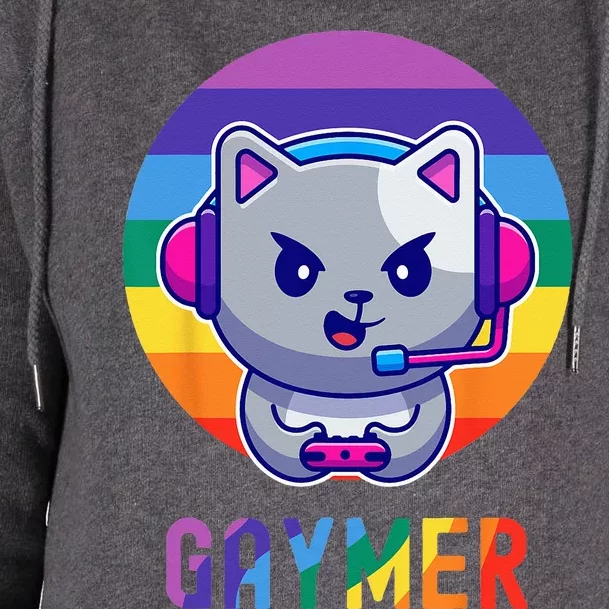 Gaymer LGBT Rainbow Gay Video Game Lovers Gift Cat Pride Womens Funnel Neck Pullover Hood