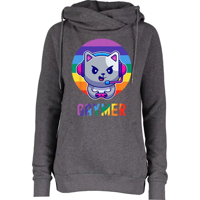 Gaymer LGBT Rainbow Gay Video Game Lovers Gift Cat Pride Womens Funnel Neck Pullover Hood