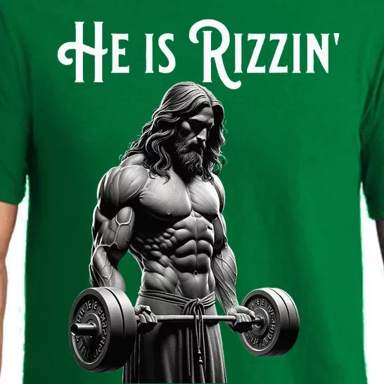 Gym Lifting Ripped Muscles He Is Rizzin Jesus Weightlifting Pajama Set