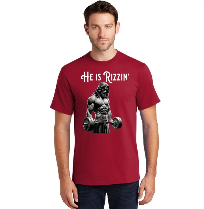 Gym Lifting Ripped Muscles He Is Rizzin Jesus Weightlifting Tall T-Shirt