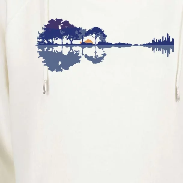 Guitar Lake Reflections In Blue Music Lovers Womens Funnel Neck Pullover Hood