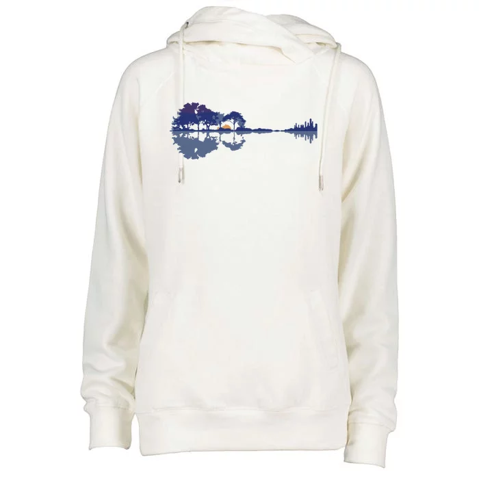 Guitar Lake Reflections In Blue Music Lovers Womens Funnel Neck Pullover Hood