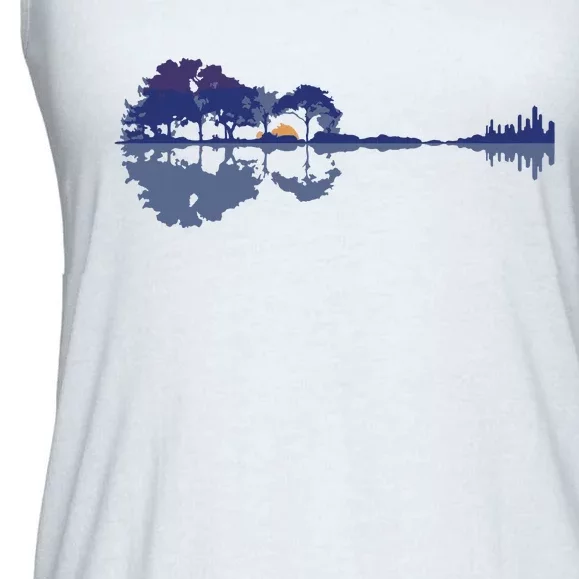 Guitar Lake Reflections In Blue Music Lovers Ladies Essential Flowy Tank