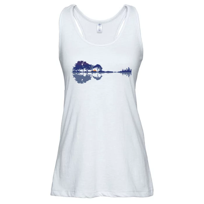 Guitar Lake Reflections In Blue Music Lovers Ladies Essential Flowy Tank