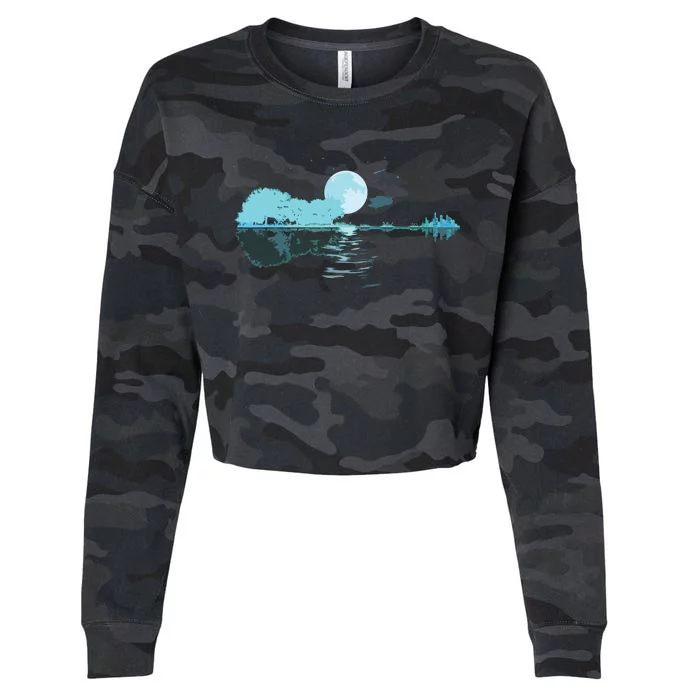 Guitar Lake Reflections Love Musician Acoustic Guitar Cropped Pullover Crew