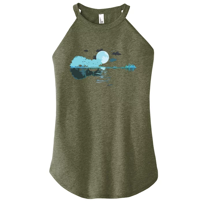 Guitar Lake Reflections Love Musician Acoustic Guitar Women’s Perfect Tri Rocker Tank