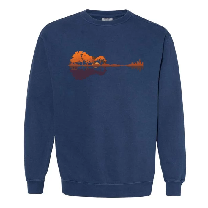 Guitar Lake Reflections Music And Guitar Lover Guitar Garment-Dyed Sweatshirt