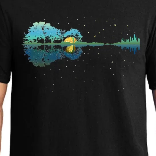 Guitar Lake Reflections Night Sky And Moon Guitar Pajama Set