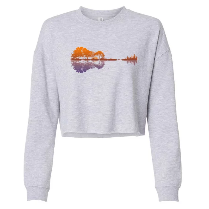 Guitar Lake Reflections Gift Music And Guitar Lover Guitar Gift Cropped Pullover Crew