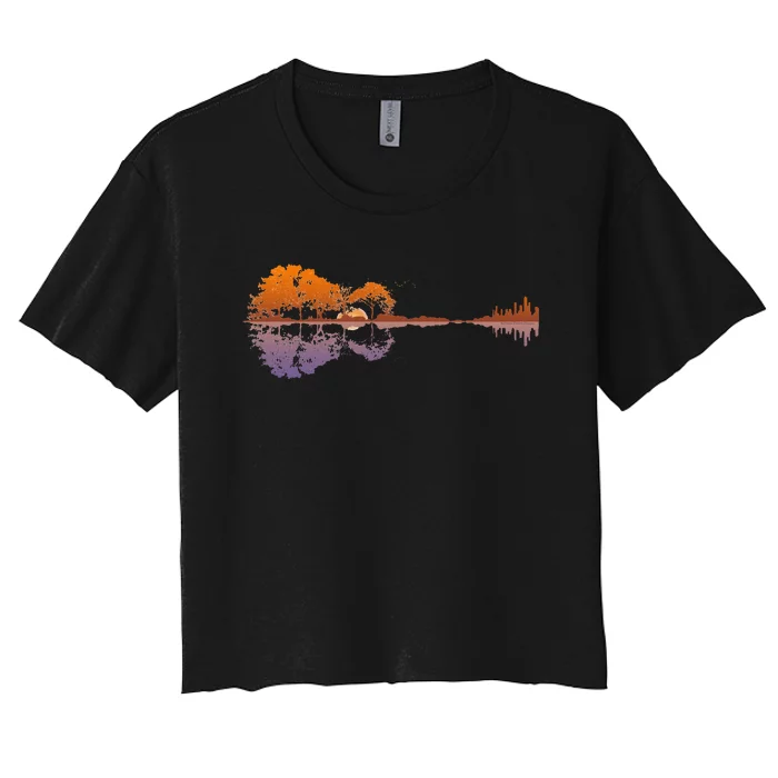 Guitar Lake Reflections Music Lover Women's Crop Top Tee