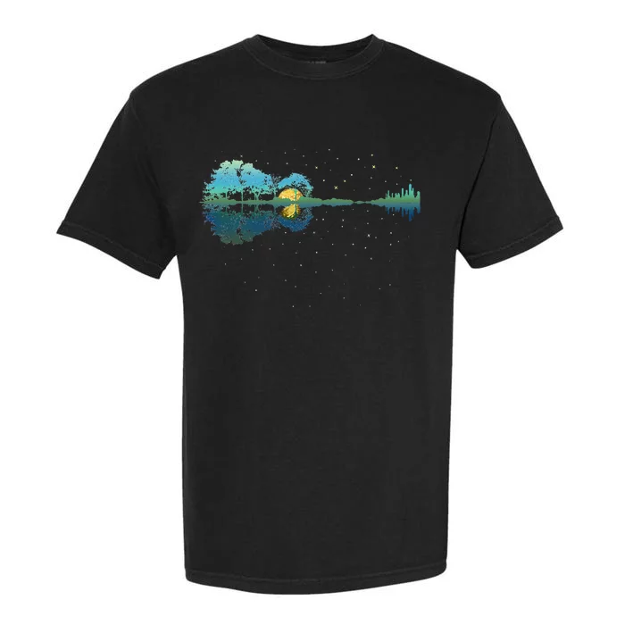 Guitar Lake Reflections Night Sky And Moon Guitar Garment-Dyed Heavyweight T-Shirt