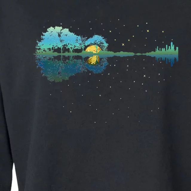 Guitar Lake Reflections Night Sky And Moon Guitar Cropped Pullover Crew