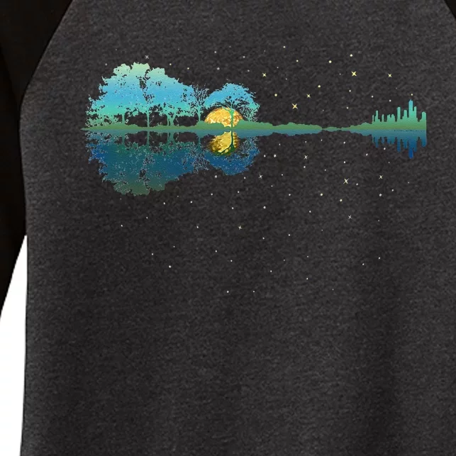 Guitar Lake Reflections Night Sky And Moon Guitar Women's Tri-Blend 3/4-Sleeve Raglan Shirt