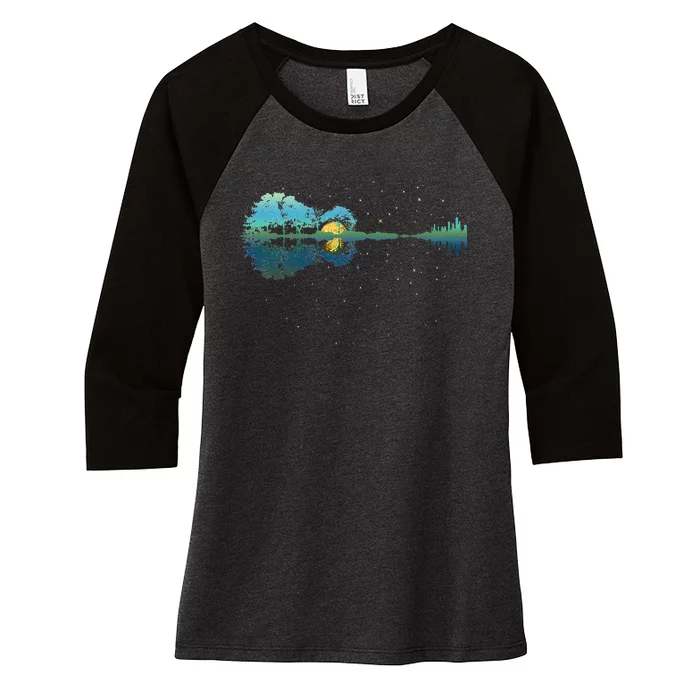 Guitar Lake Reflections Night Sky And Moon Guitar Women's Tri-Blend 3/4-Sleeve Raglan Shirt