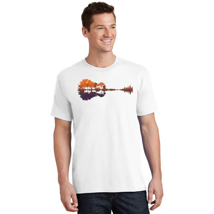 Guitar Lake Reflections Music And Guitar Lover Guitar T-Shirt