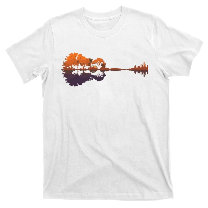 Guitar Lake Reflections Music And Guitar Lover Guitar T-Shirt