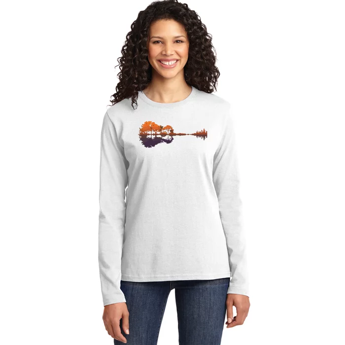 Guitar Lake Reflections Music And Guitar Lover Guitar Ladies Long Sleeve Shirt