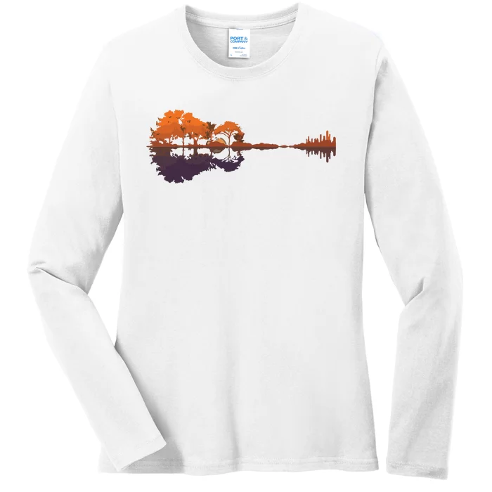 Guitar Lake Reflections Music And Guitar Lover Guitar Ladies Long Sleeve Shirt