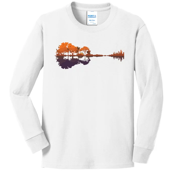 Guitar Lake Reflections Music And Guitar Lover Guitar Kids Long Sleeve Shirt