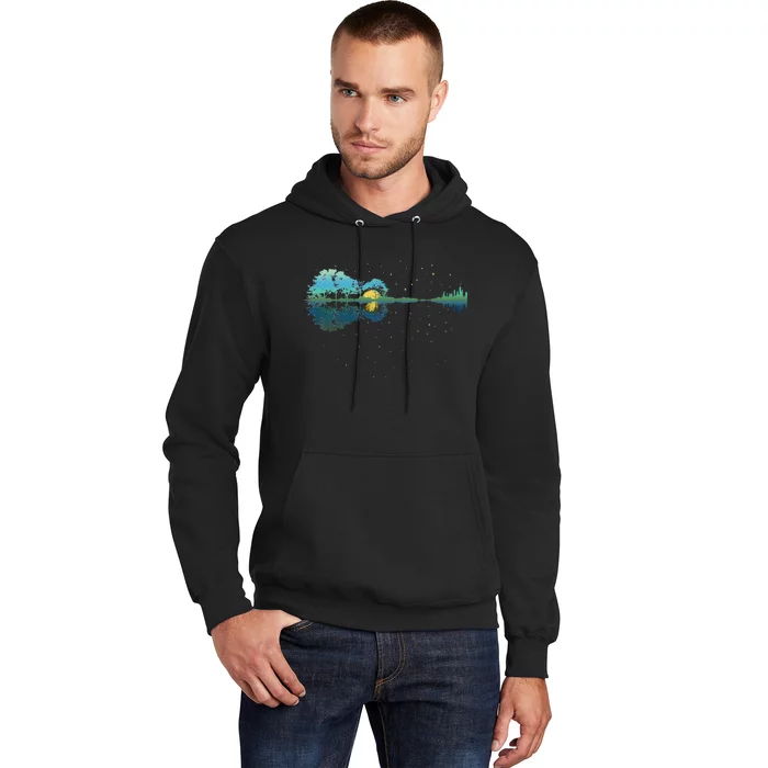 Guitar Lake Reflections Night Sky And Moon Guitar Hoodie