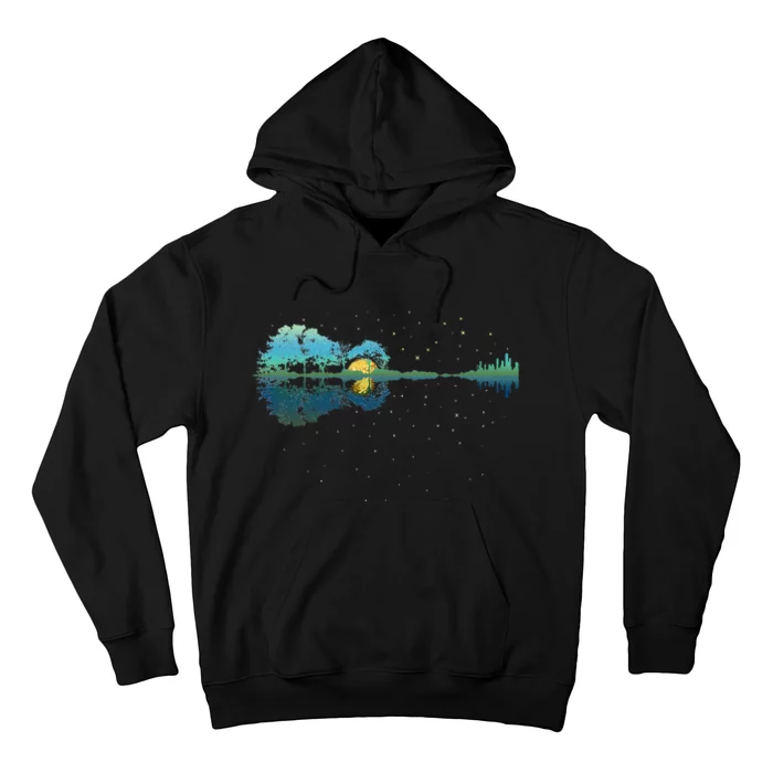 Guitar Lake Reflections Night Sky And Moon Guitar Hoodie