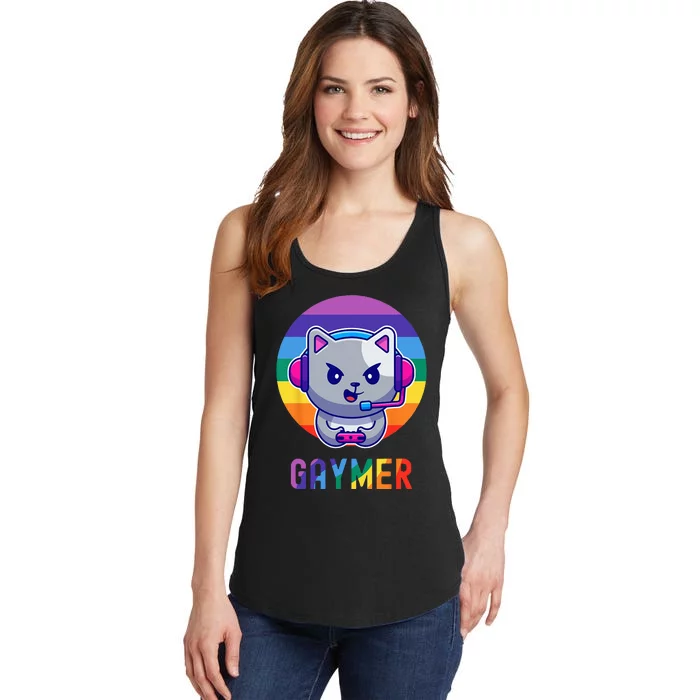 Gaymer LGBT Rainbow Gay Video Game Lovers Gift Cat Pride Ladies Essential Tank