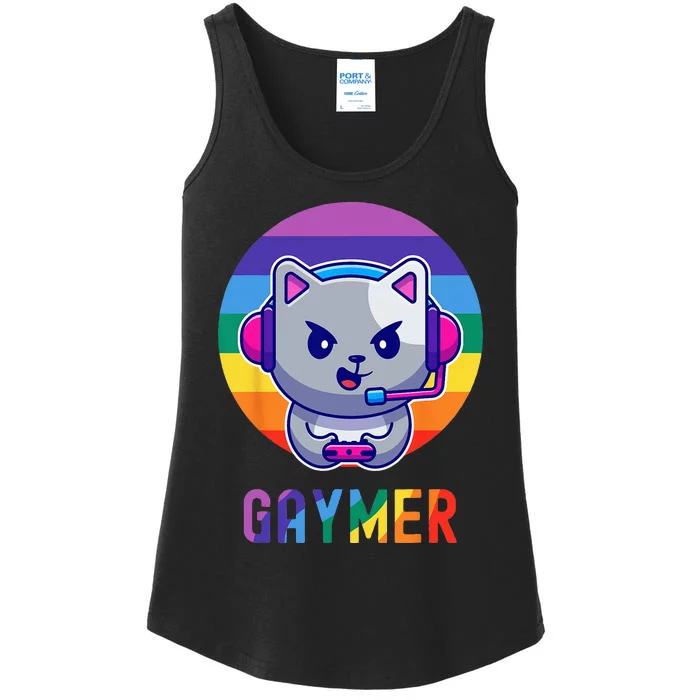 Gaymer LGBT Rainbow Gay Video Game Lovers Gift Cat Pride Ladies Essential Tank