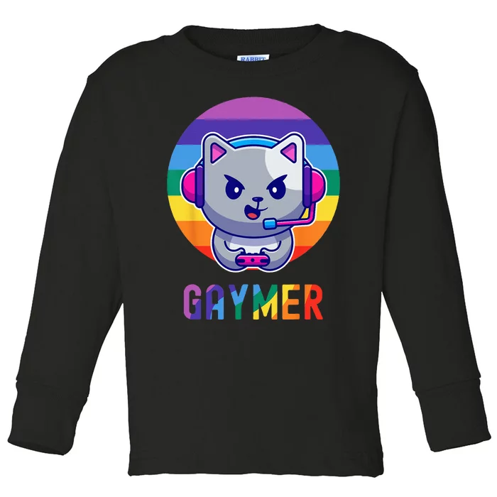 Gaymer LGBT Rainbow Gay Video Game Lovers Gift Cat Pride Toddler Long Sleeve Shirt