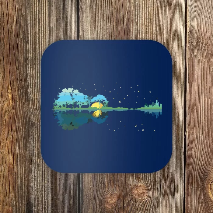 Guitar Lake Reflections Night Sky And Moon Guitar Coaster