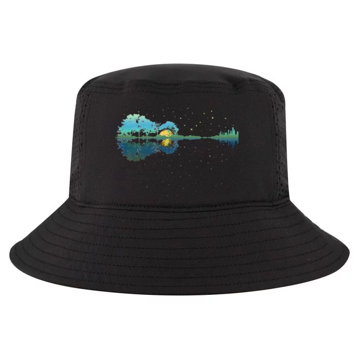 Guitar Lake Reflections Night Sky and Moon Guitar Cool Comfort Performance Bucket Hat