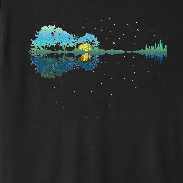 Guitar Lake Reflections Night Sky and Moon Guitar ChromaSoft Performance T-Shirt