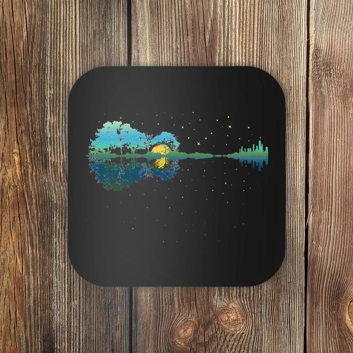 Guitar Lake Reflections Night Sky and Moon Guitar Coaster